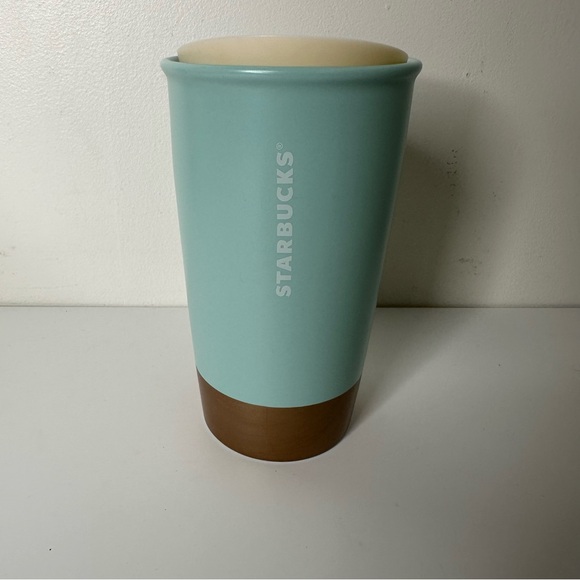 Starbucks 2018 Ceramic Travel Mug 12oz Coffee Is Magic Teal and Gold w/ Lid - Picture 7 of 15
